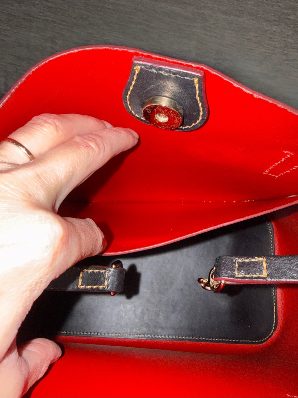 Dooney & Bourke Black Leather Tote with Red Trim - Picture 10 of 13